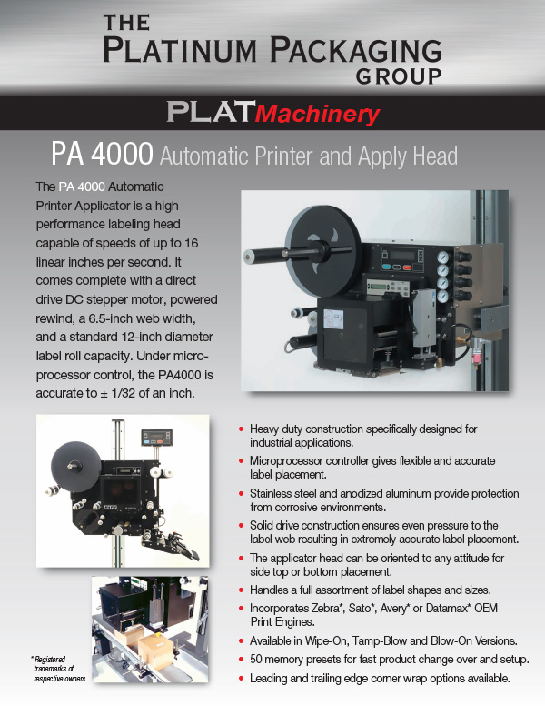 PA 4000 Automatic Printer Apply Head