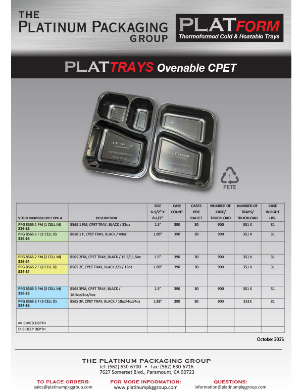 PPG OVENABLE CPET TRAYS Flyer